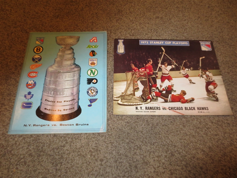 (2) 1972-73 NHL Hockey Stanley Cup Playoff Programs Rangers/Bruins and Rangers/Black Hawks