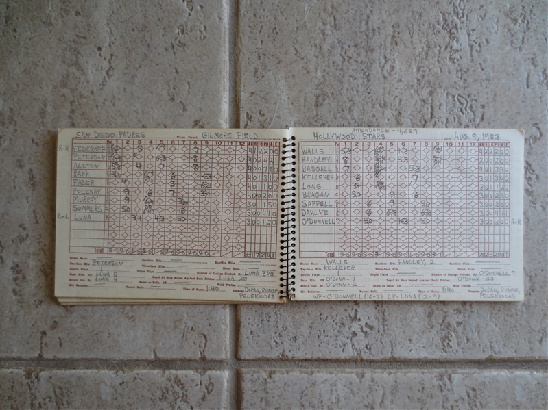 1949-57 Spalding Score Book for 24 Pacific Coast League Games involving Hollywood Stars and Los Angeles Angels  WOW!