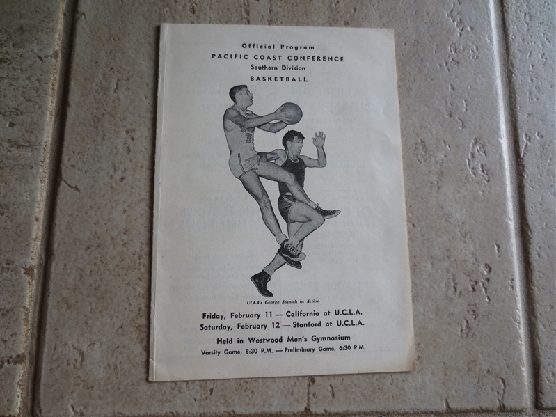 1949 CAL and Stanford at UCLA basketball program with scorekeeper sheet!  Wooden's 1st year!