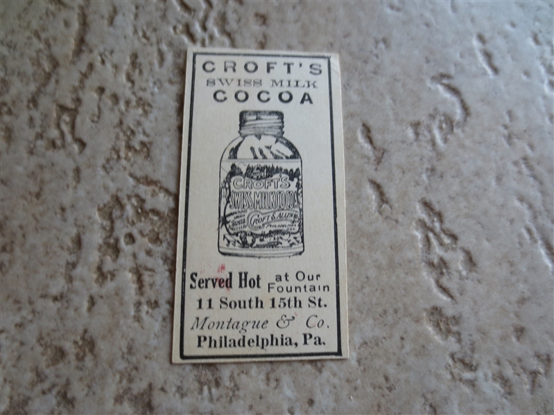1909 Croft's Cocoa Jack Barry E92 baseball card---SHARP, but off-center