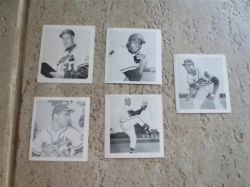 (5) different 1960 Spic and Span Braves baseball cards: Jay, Wyatt, Bruton, Maye, and Pizarro