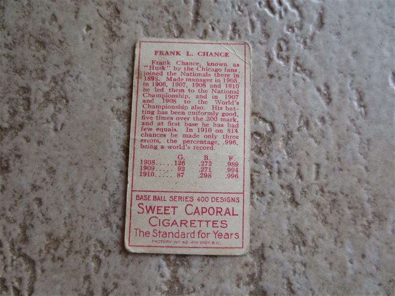 1911 T205 Gold Border Frank Chance baseball card with Sweet Caporal Factory 42 back  Hall of Famer