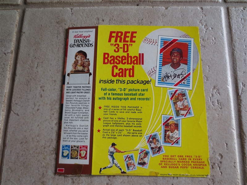 1972 Kellogg's 3D Cut Cocoa Krispies Baseball Card Box  NEAT!