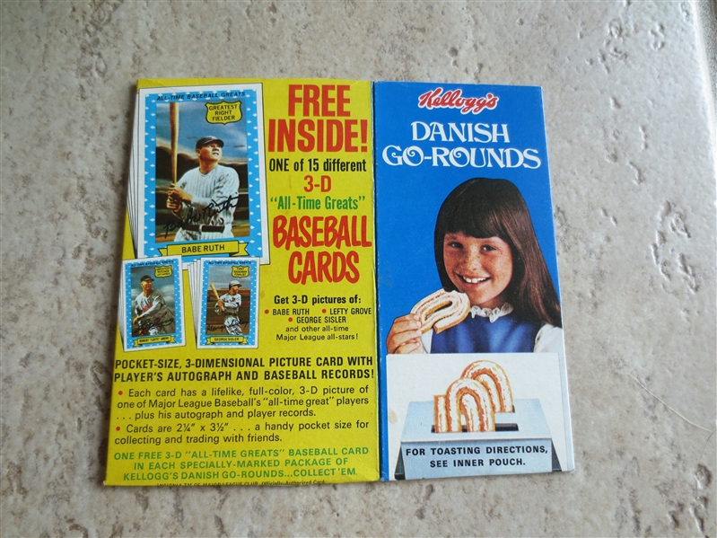 1972 Kellogg's Danish Go Rounds 3D All-Time Greats baseball card cut box  NEAT!