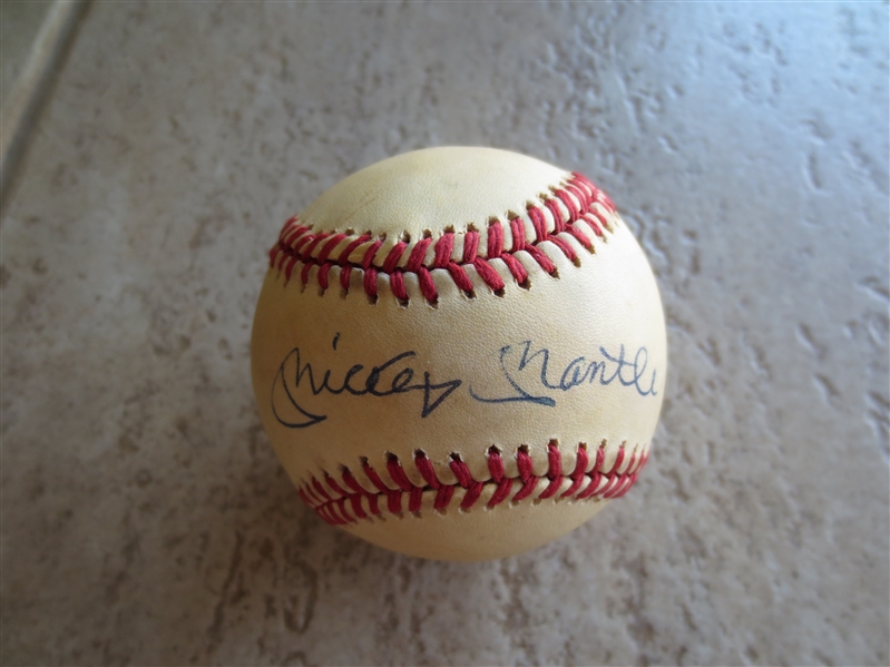 Autographed Mickey Mantle Single signed on sweet spot Rawlings Official AL Bobby Brown baseball