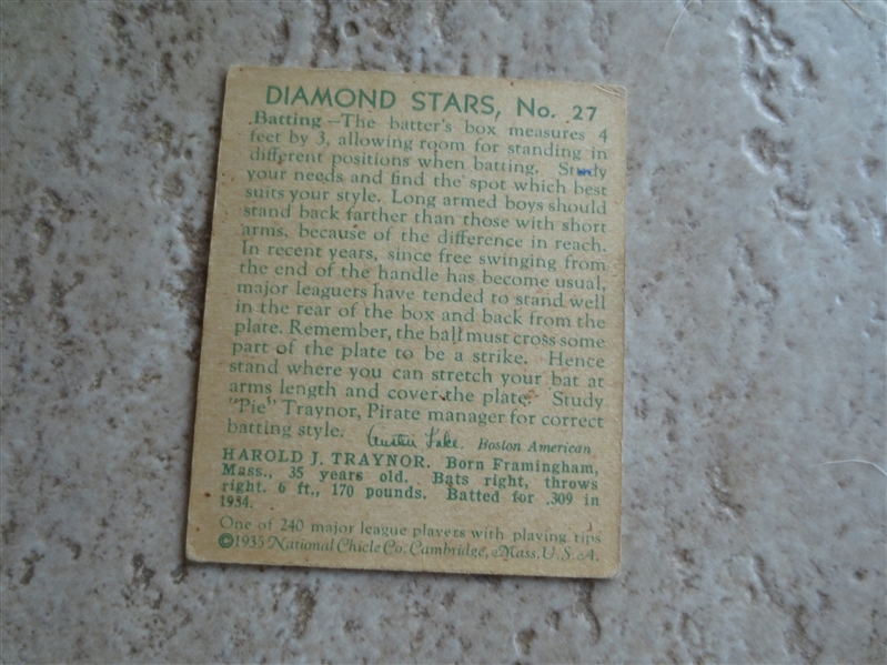 1934-36 Diamond Stars Pie Traynor baseball card #27  Hall of Famer 