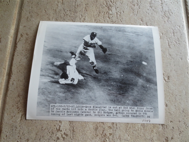 1949 Jackie Robinson Double Play Pivot Wire Photo by Acme