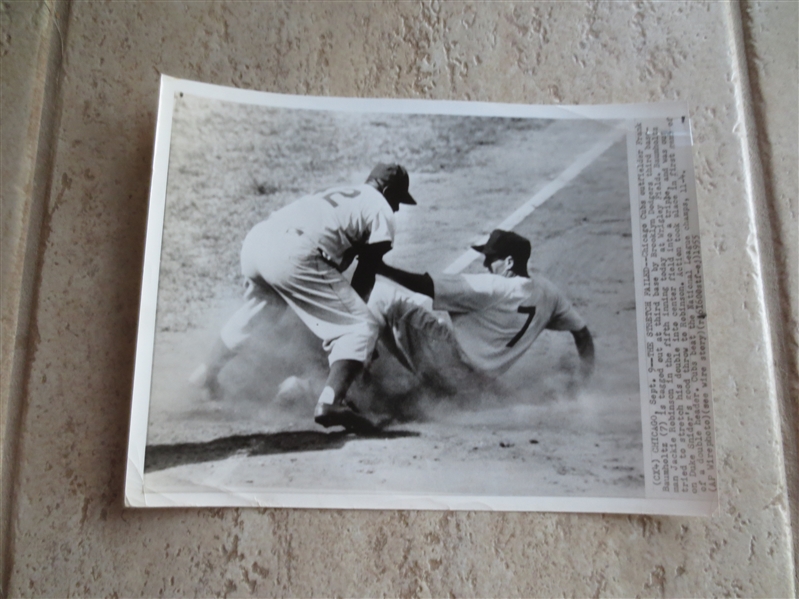 1955 Jackie Robinson Tags Out Runner AP Wire Photo