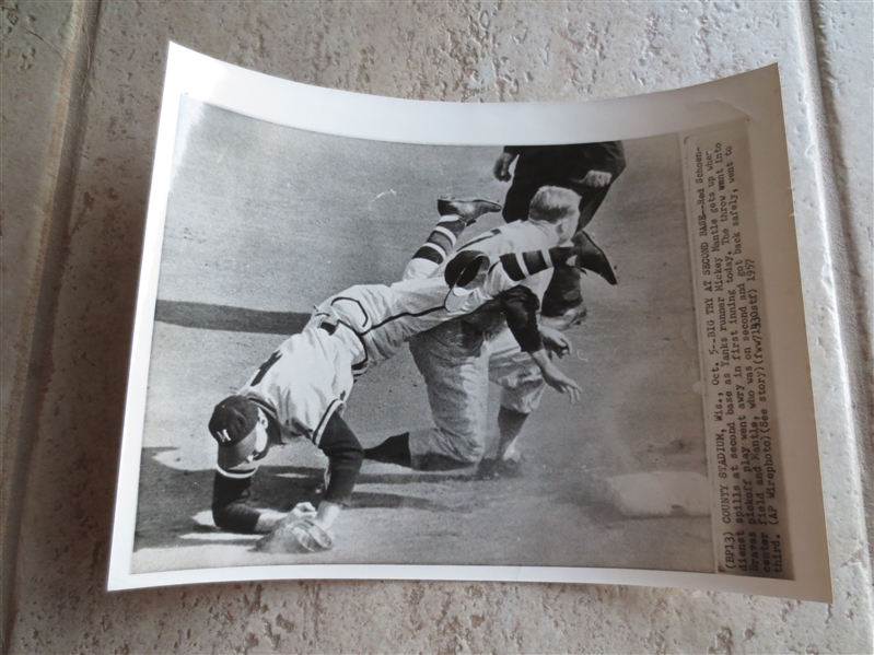 1957 Mickey Mantle Advances in World Series AP Wire Photo