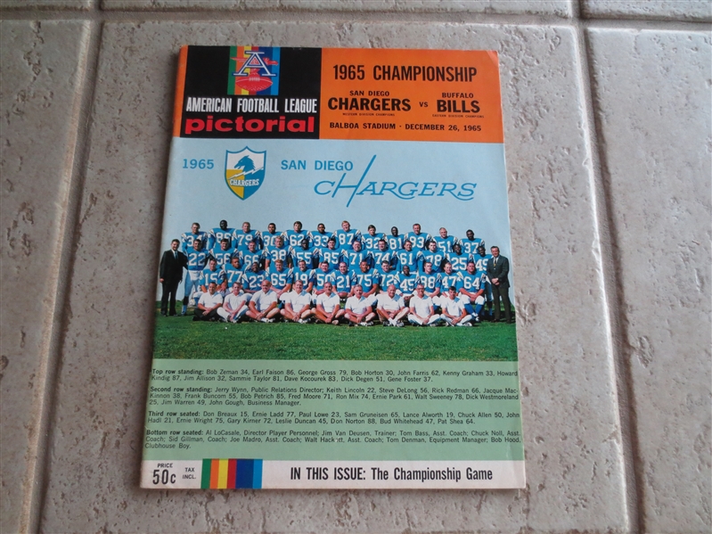 1965 AFL Football Championship Program Buffalo Bills at San Diego Chargers in great shape