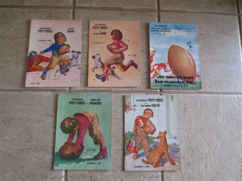(5) 1955 San Francisco 49ers football programs in great shape: 10-23, 10-30, 11-6, 12-4, and 12-11