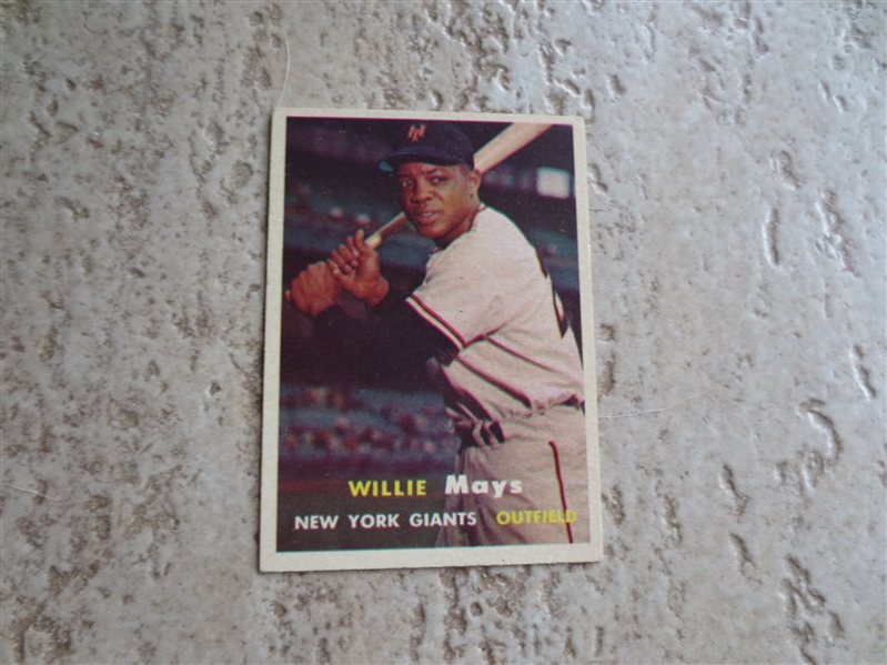 1957 Topps Willie Mays baseball card #10 in affordable condition.