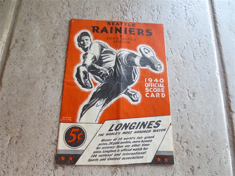 1940 Los Angeles Angels at Seattle Rainiers Pacific Coast League PCL program