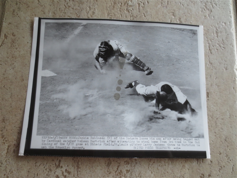 1955 Jackie Robinson Out Trying to Steal Home Wire Photo by UPI