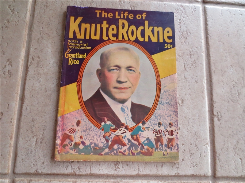 1930's The Life of Knute Rockne by Grantland Rice softcover oversized book
