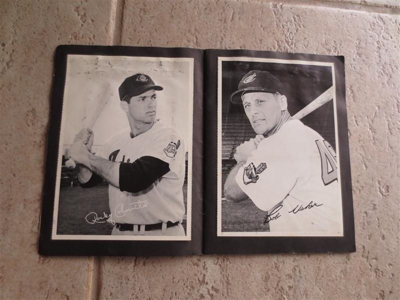 1957 Cleveland Indians Photo Album with 18 photos including Roger Maris and rookie Rocky Colavito