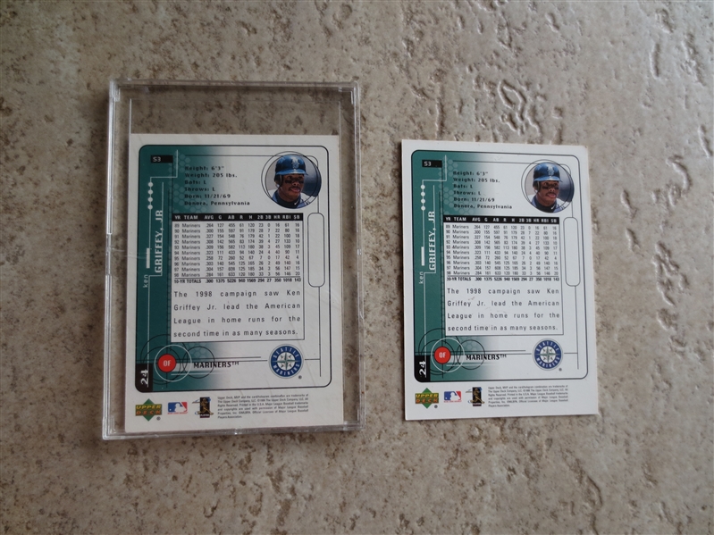 (2) 1999 Upper Deck Ken Griffey Jr. cards---one with silver signature and one without.  