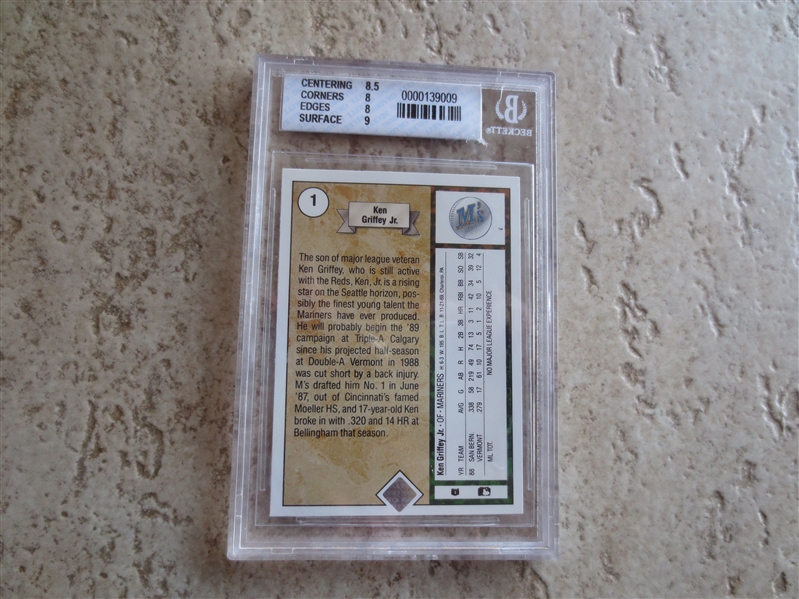 1989 Upper Deck Ken Griffey Jr. ROOKIE Beckett 8 nmt-mt baseball card #1