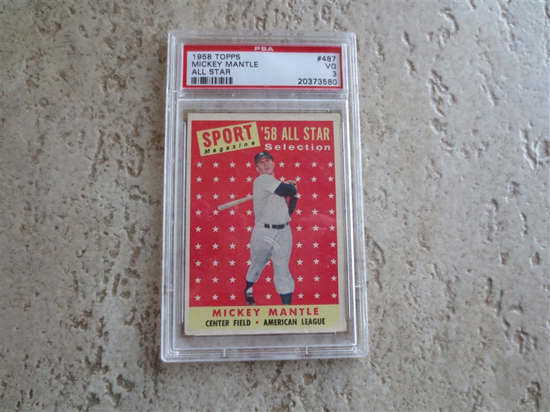 1958 Topps Mickey Mantle All Star PSA 3 vg VERY AFFORDABLE baseball card #487