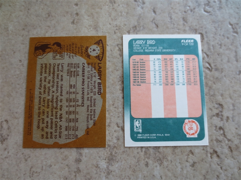 1981-82 Topps Larry Bird PLUS 1988-89 Fleer Larry Bird basketball cards in great condition!