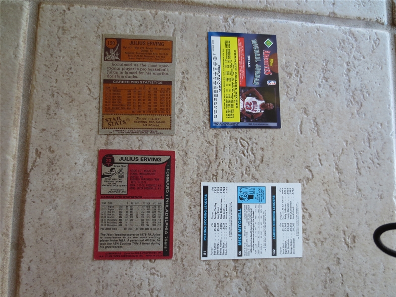 (4) Basketball Cards of Michael Jordan, Julius Erving, and Kareem Abdul Jabbar