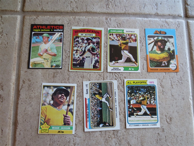 (7) different 1970's Reggie Jackson baseball cards in very nice condition (except 1972)