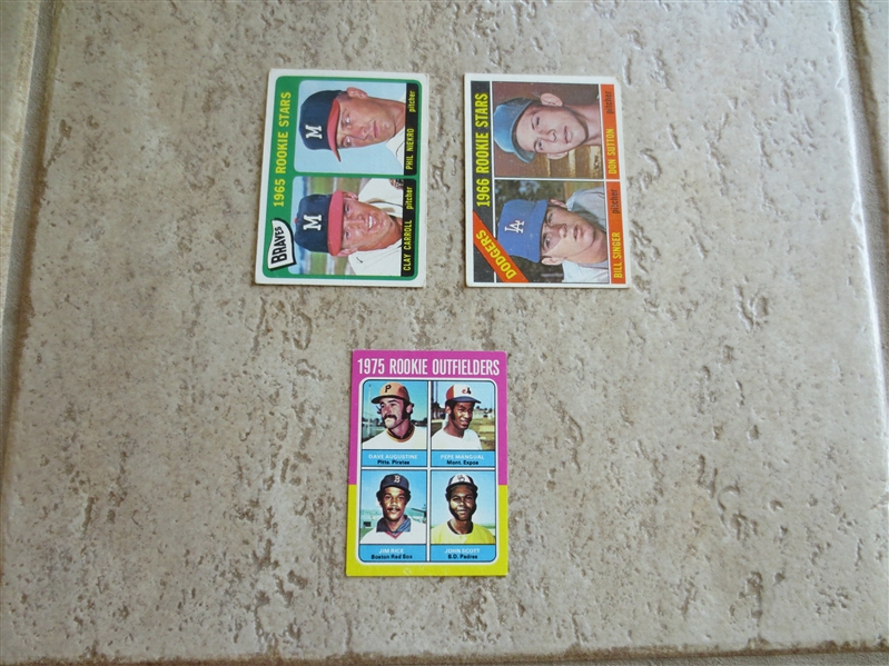 Three Topps Rookie Cards of Hall of Famers:  Niekro, Sutton, and Rice