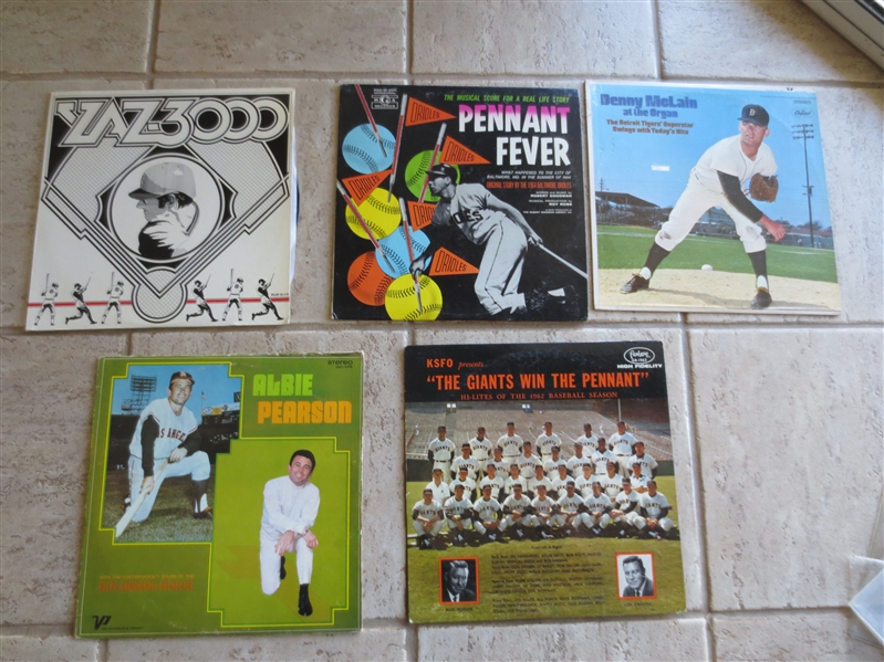 (5) different Vintage Baseball Records: Denny McLain, 1964 Orioles, Yaz 3000, Albie Pearson, and 1962 San Francisco Giants Win the Pennant