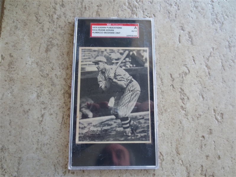 1929 Kashin Publications R316 Autographed Frank Hogan SGC Authentic baseball card