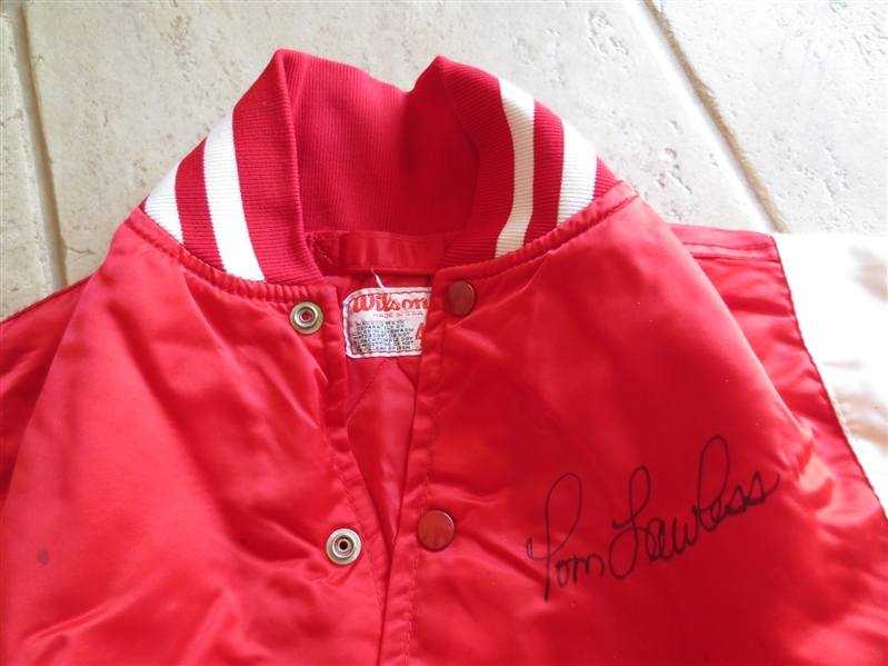 1980's Tom Lawless Game Used Worn Autographed Cincinnati Reds Jacket by Wilson Size 42