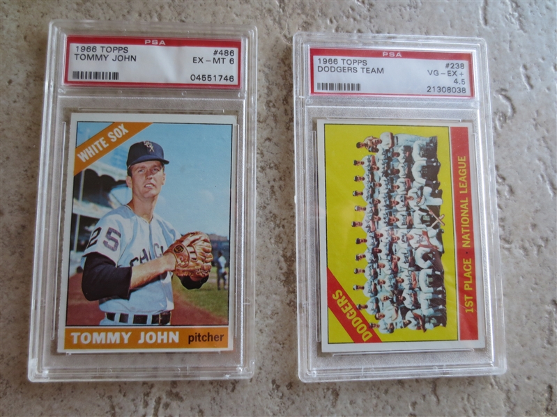 1966 Topps Tommy John PSA 6 plus 1966 Topps Dodgers Team PSA 4.5 baseball cards