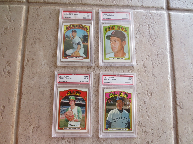 (4) 1972 Topps Hall of Famer baseball cards ALL graded by PSA