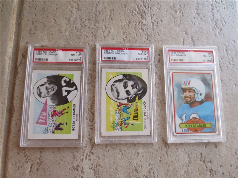 (3) Vintage Football cards ---all graded PSA 8 nmt-mt with NO Qualifiers