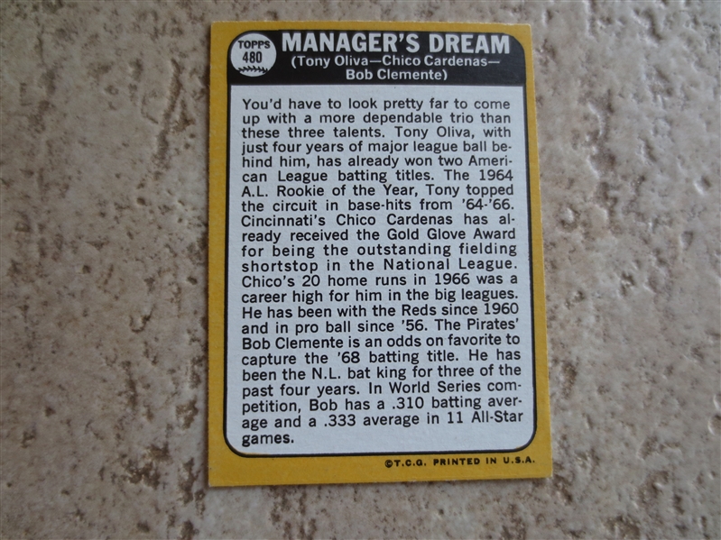 1968 Topps Manager's Dream (Clemente) baseball card #480 in beautiful condition