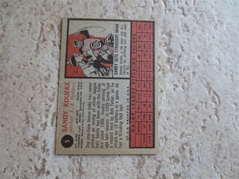 1962 Topps Sandy Koufax baseball card #5