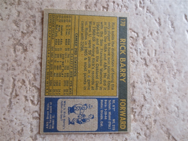 1971-72 Topps Rick Barry Rookie Basketball Card in Very Nice Condition!