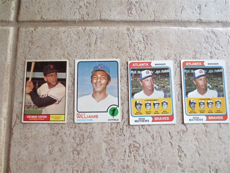 (4) 1961-74 Topps Baseball Cards of Hall of Famers in affordable condition:  Cepeda, Mathews, Williams
