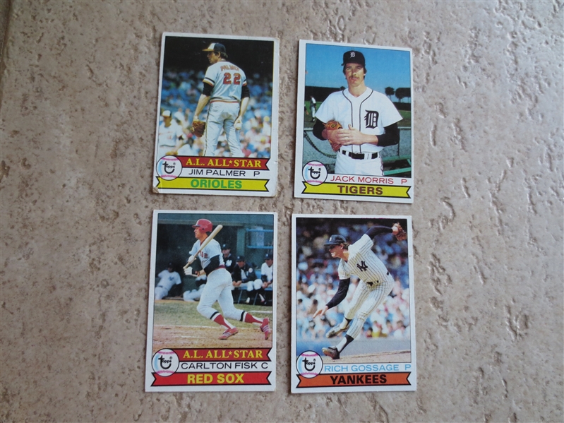 (4) 1979 Topps Hall of Famer Baseball Cards: Palmer, Gossage, Fisk, Morris