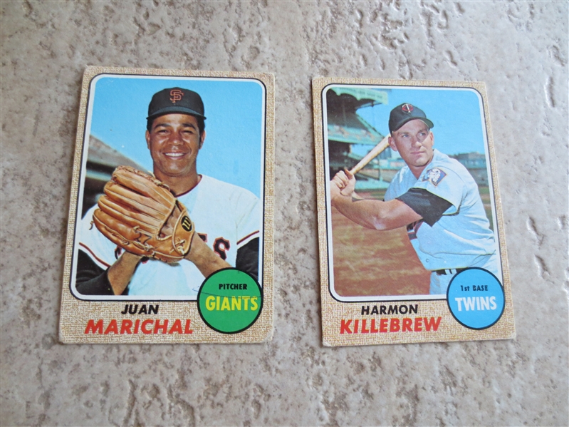 1968 Topps Baseball cards of Juan Marichal and Harmon Killebrew in affordable condition