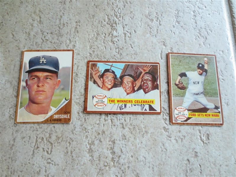 (3) 1962 Topps Don Drysdale and World Series Baseball Cards in affordable condition
