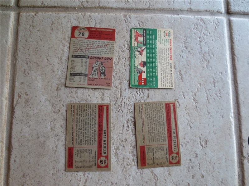 Three 1950's Baseball Cards of Hall of  Famers plus 1954 Bowman Jim Piersall baseball cards 