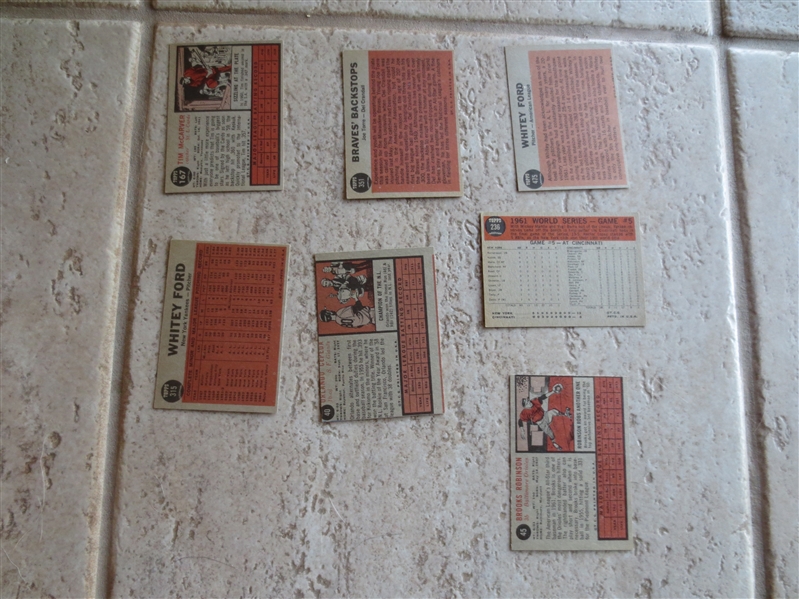 (7) 1962 Topps Baseball Cards of Hall of Famers, Rookies, and World Series in very nice condition