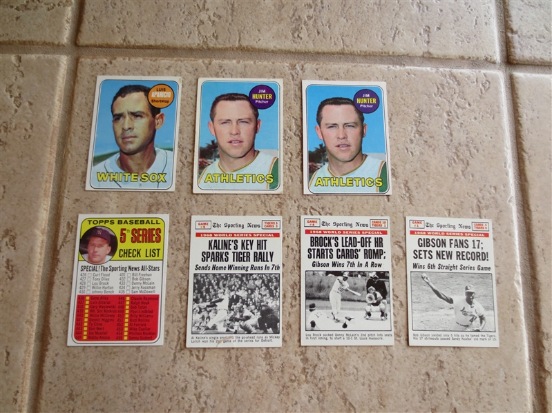 (7) 1969 Topps Hall of Famer baseball cards in assorted conditions: Mantle, Hunter, and more