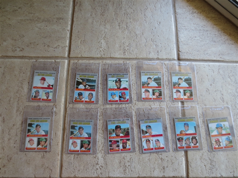 (11) 1970 Topps AL and NL Leader Baseball Cards with Hall of Famers Galore--two duplicates