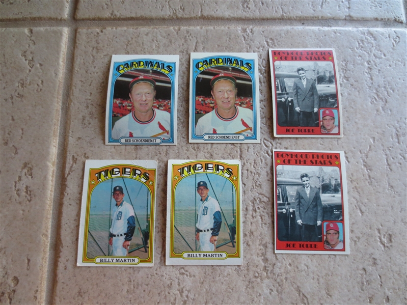 (5) 1972 Topps Hall of Famer Baseball Cards in assorted condition: Schoendienst, Torre, Billy Martin