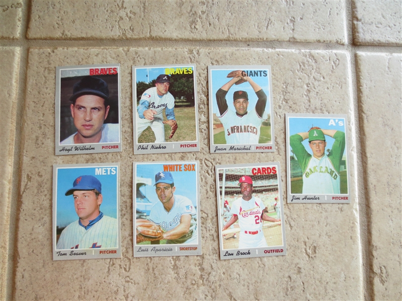 (7) 1970 Topps Hall of Famer Baseball Cards in Great Condition including Seaver and Brock