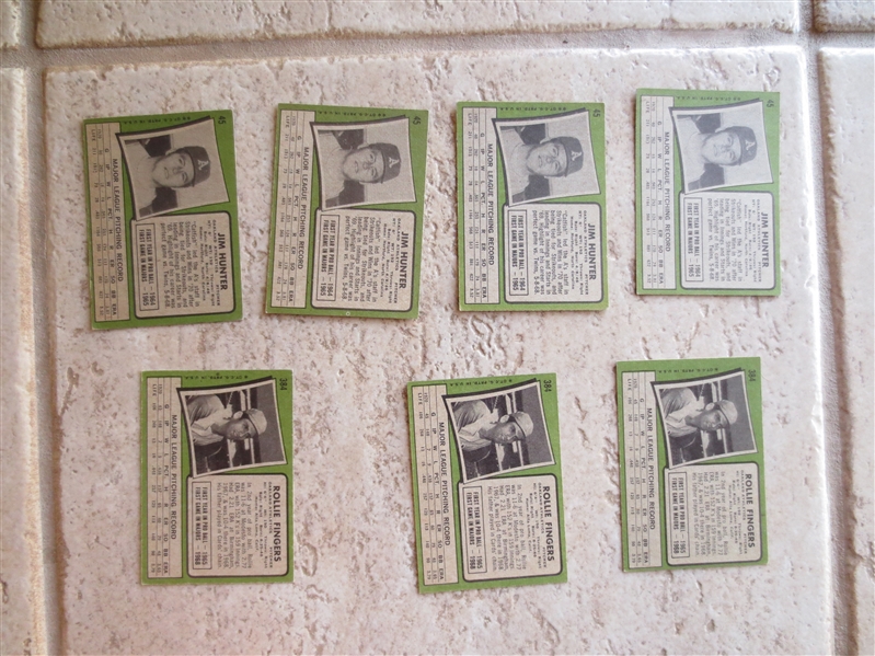 (7) 1971 Topps Baseball Cards of Hall of Famers Jim Hunter and Rollie Fingers