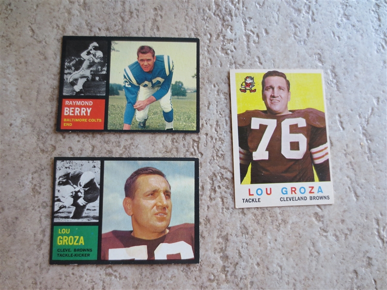 1959 Topps Lou Groza + 1962 Topps Lou Groza and Raymond Berry Football Cards