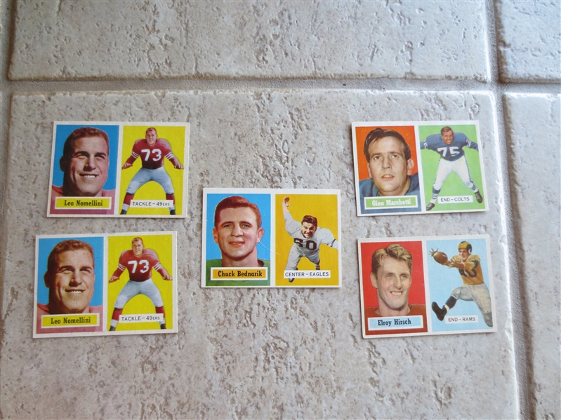 (5) 1957 Topps Football Superstar Cards:  Elroy Hirsch, Gino Marchetti, Chuck Bednarik, and Leo Nomellini