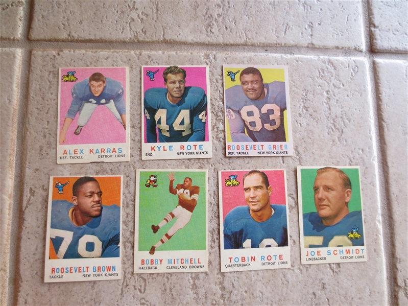 (7) different 1959 Topps Football Star Cards including Alex Karras Rookie